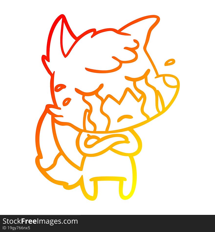 warm gradient line drawing crying fox cartoon