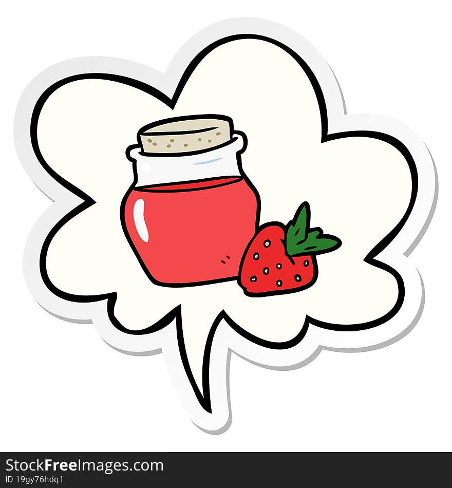 cartoon jar of strawberry jam and speech bubble sticker