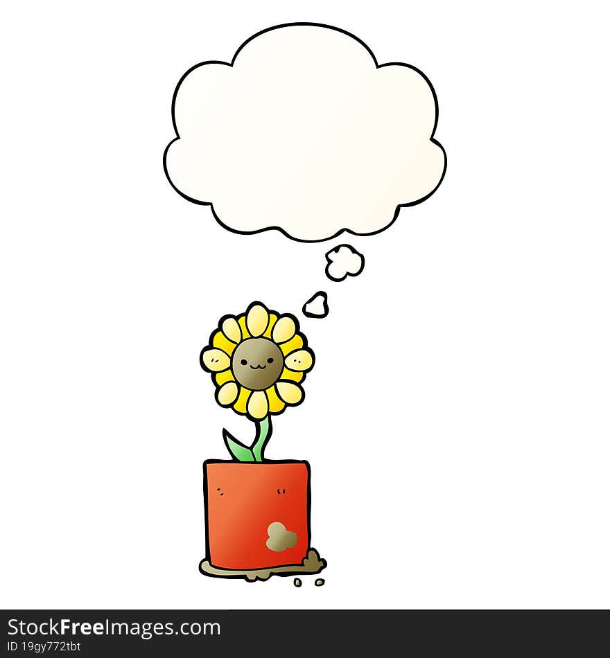 cute cartoon flower and thought bubble in smooth gradient style