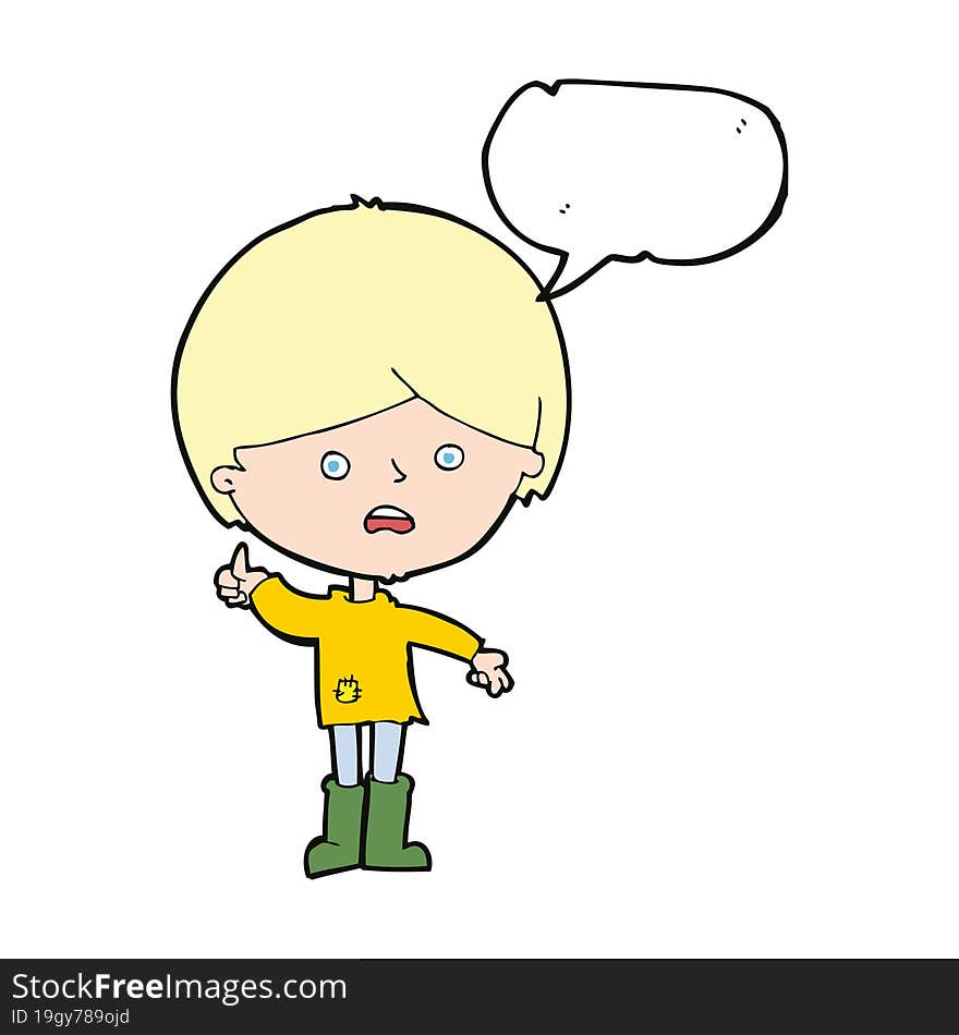 cartoon unhappy boy with speech bubble