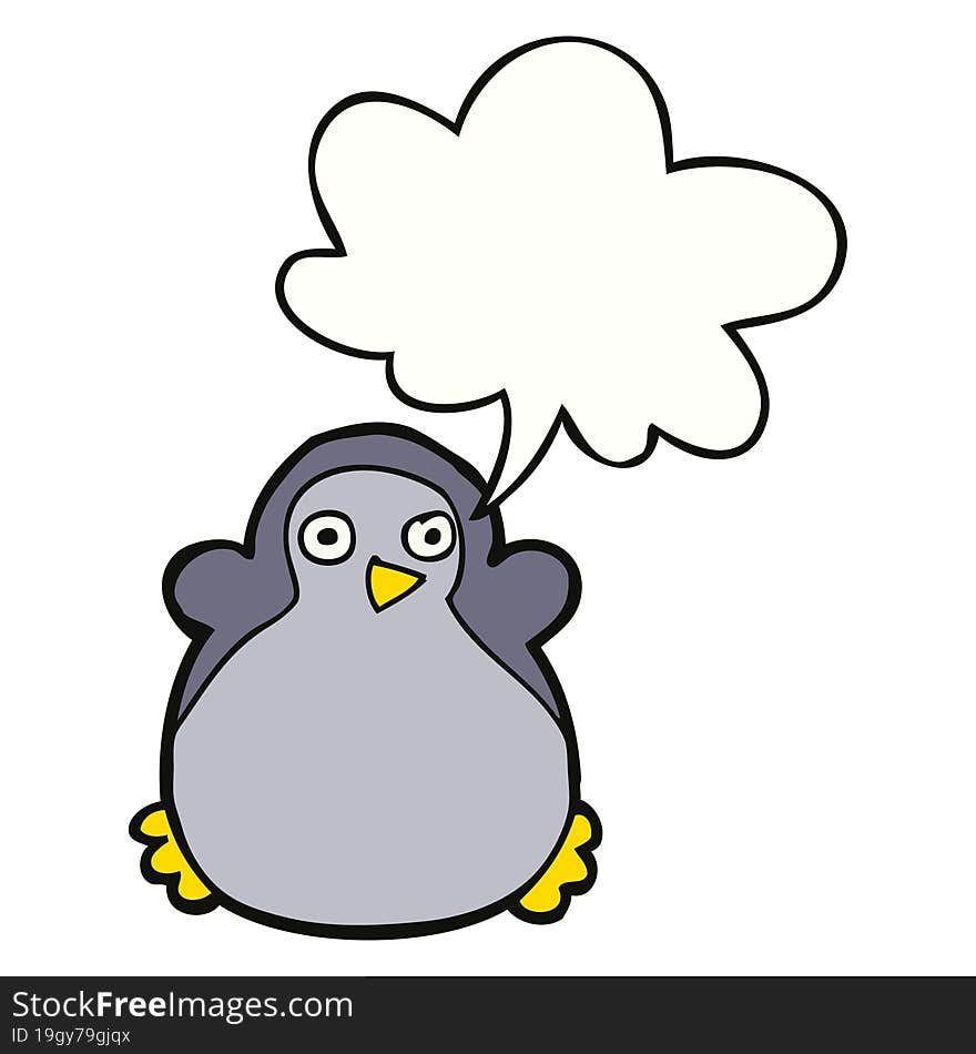 Cartoon Penguin And Speech Bubble