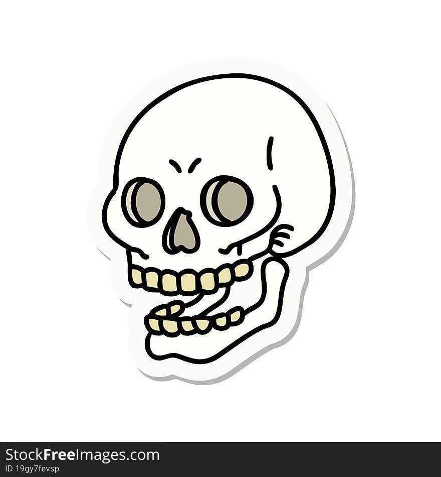 sticker of tattoo in traditional style of a skull. sticker of tattoo in traditional style of a skull