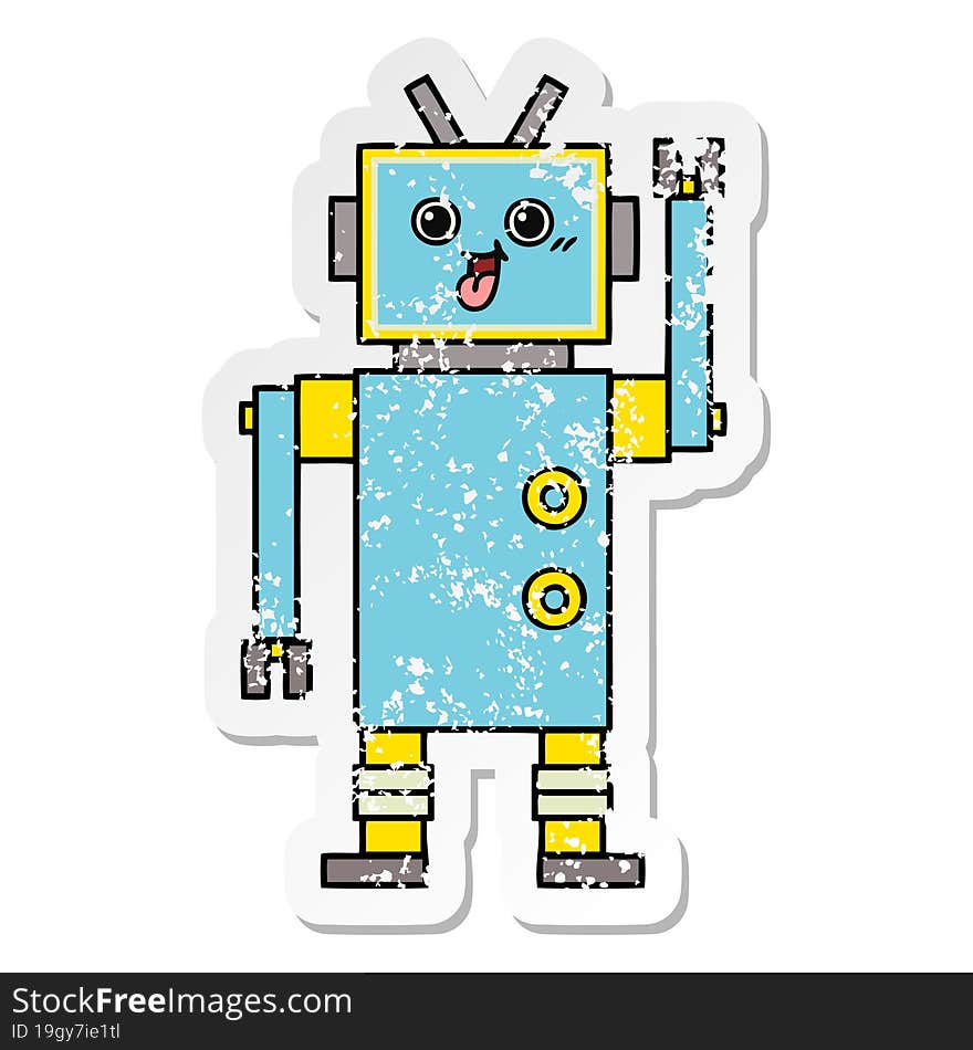 Distressed Sticker Of A Cute Cartoon Robot