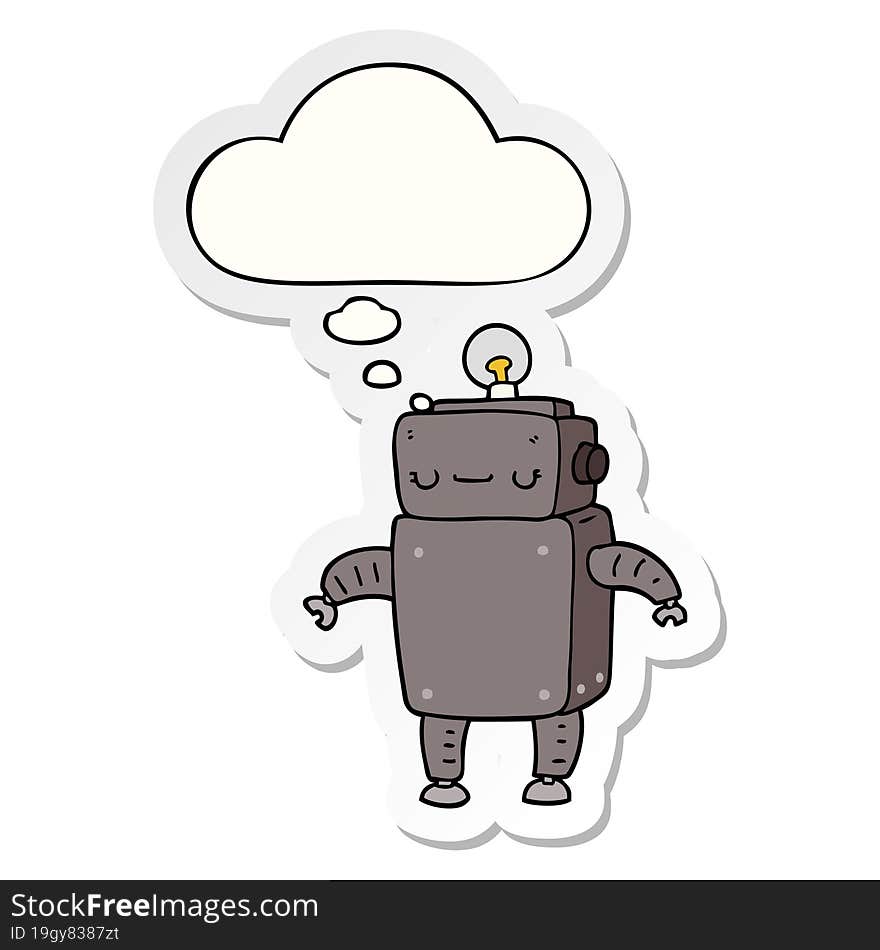 cartoon robot and thought bubble as a printed sticker