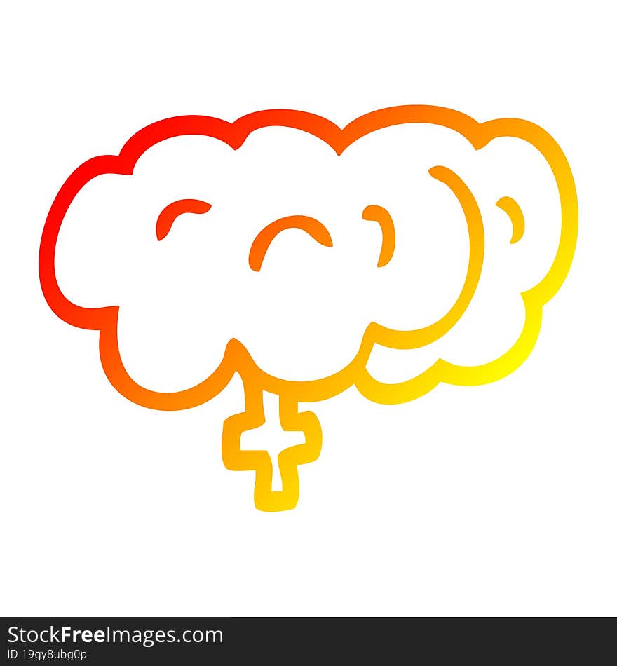 Warm Gradient Line Drawing Cartoon Human Brain