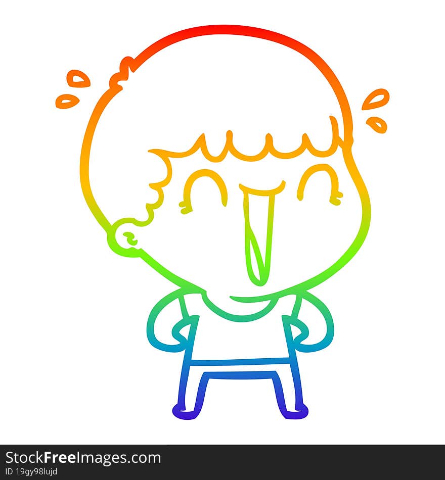 Rainbow Gradient Line Drawing Laughing Cartoon Man