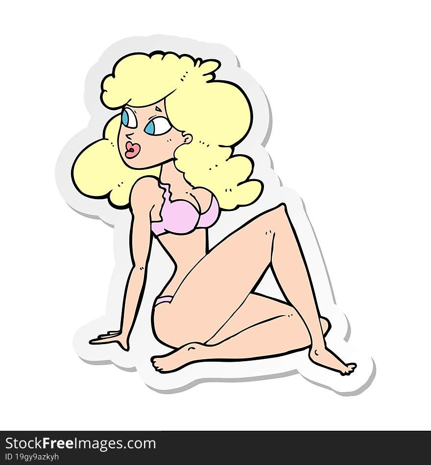 sticker of a cartoon sexy woman in underwear