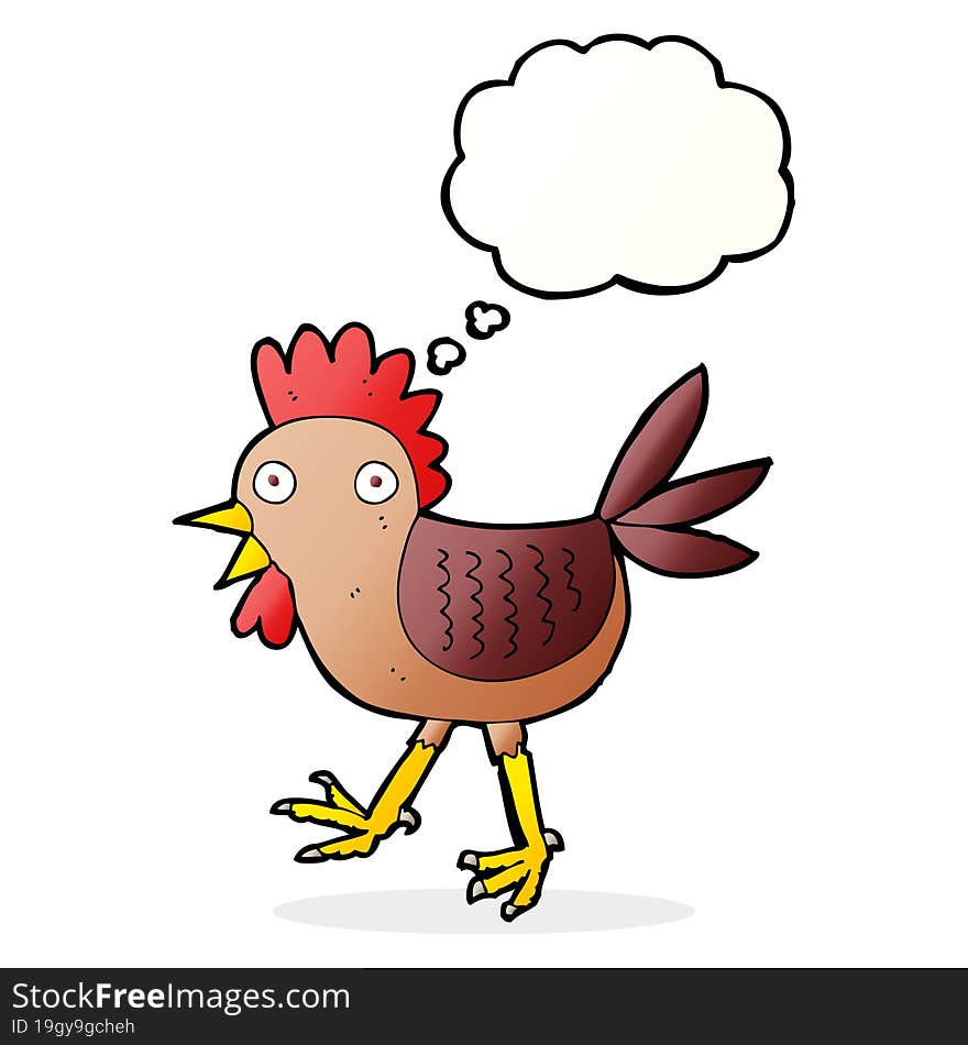 funny cartoon chicken with thought bubble