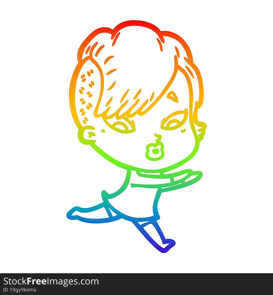 rainbow gradient line drawing cartoon surprised girl