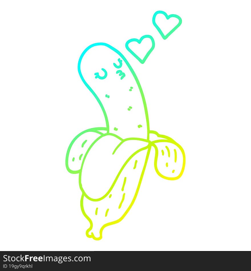 cold gradient line drawing of a cartoon banana in love