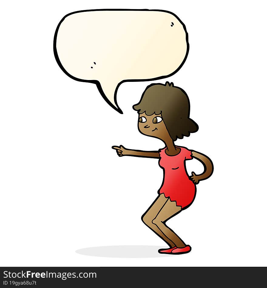 cartoon girl pointing with speech bubble