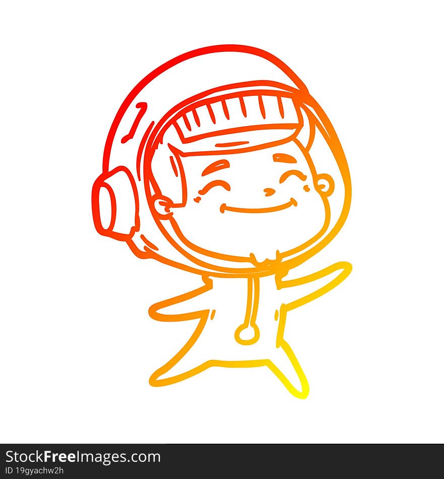 warm gradient line drawing of a happy cartoon astronaut