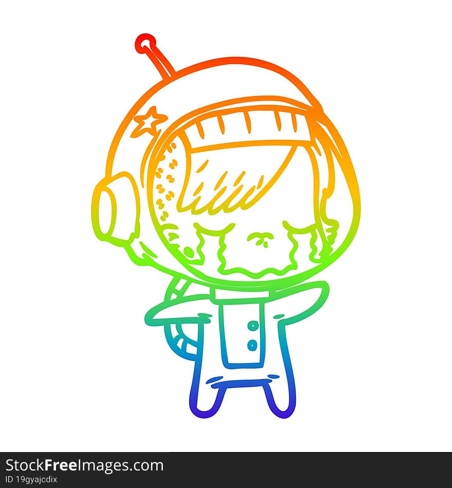 rainbow gradient line drawing cartoon crying astronaut girl