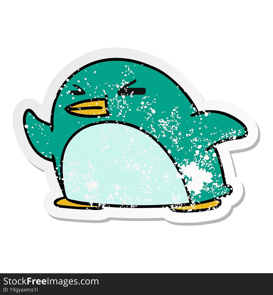 distressed sticker cartoon kawaii of a cute penguin