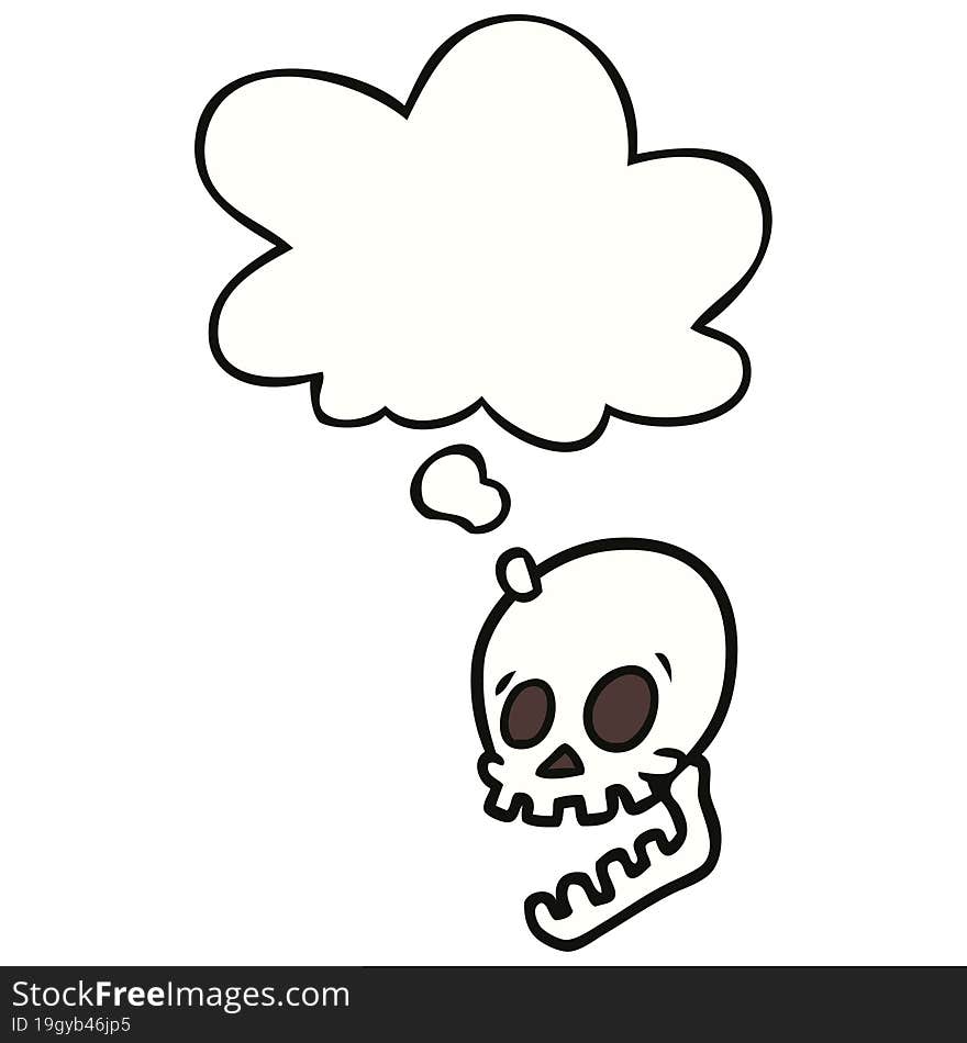 laughing skull cartoon with thought bubble. laughing skull cartoon with thought bubble