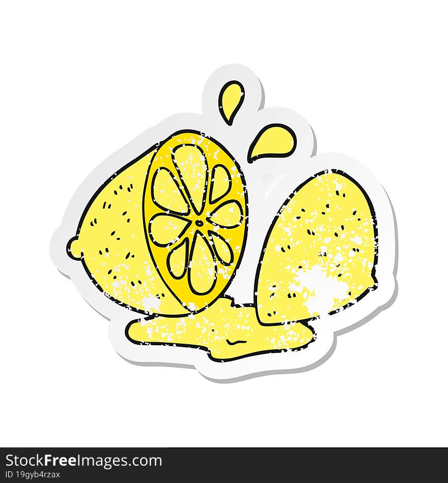 Retro Distressed Sticker Of A Cartoon Cut Lemon