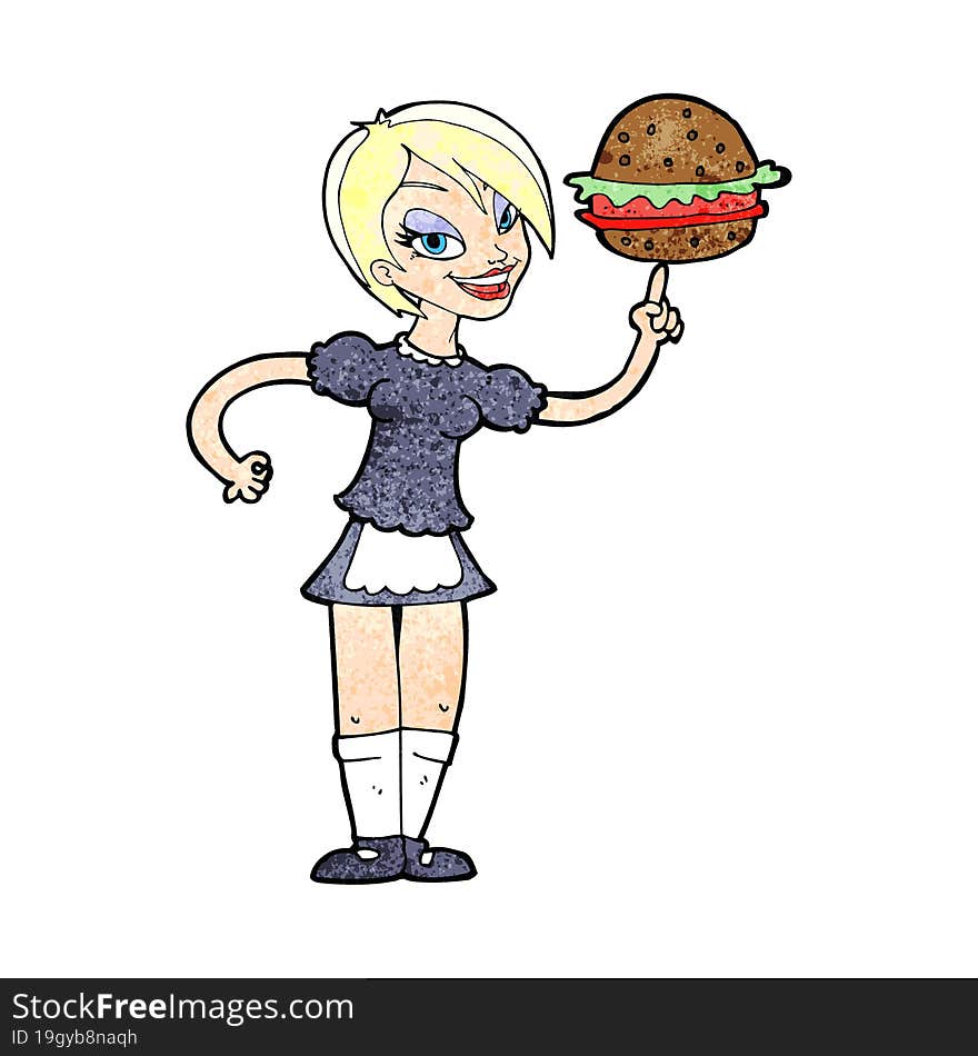 cartoon waitress serving a burger