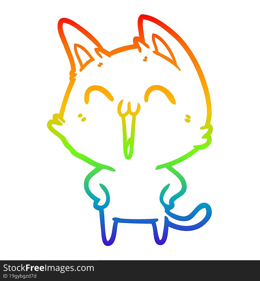 rainbow gradient line drawing happy cartoon cat meowing