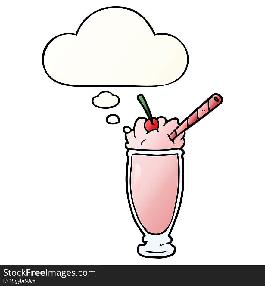 cartoon milkshake and thought bubble in smooth gradient style