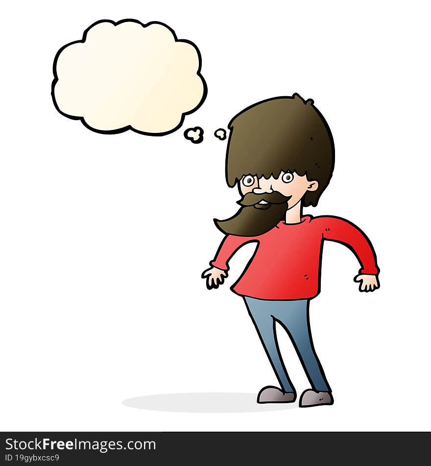 Cartoon Bearded Man Shrugging Shoulders With Thought Bubble