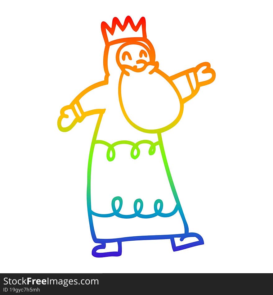 rainbow gradient line drawing of a cartoon wise king