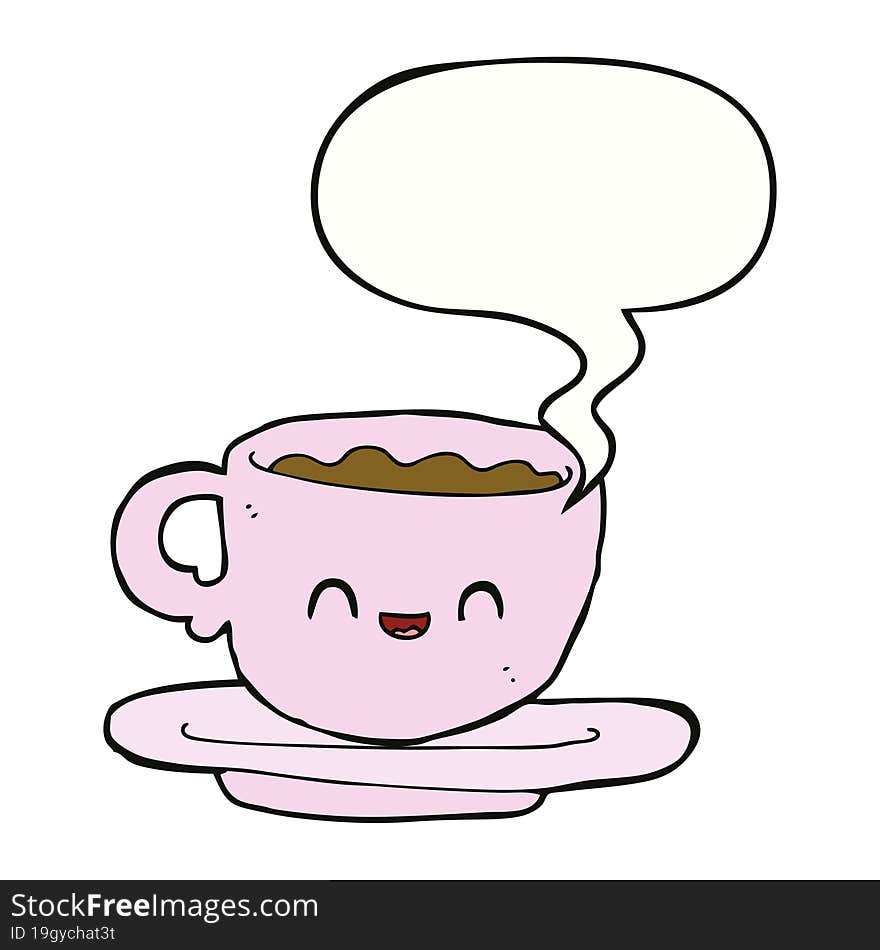 Cartoon Hot Cup Of Coffee And Speech Bubble