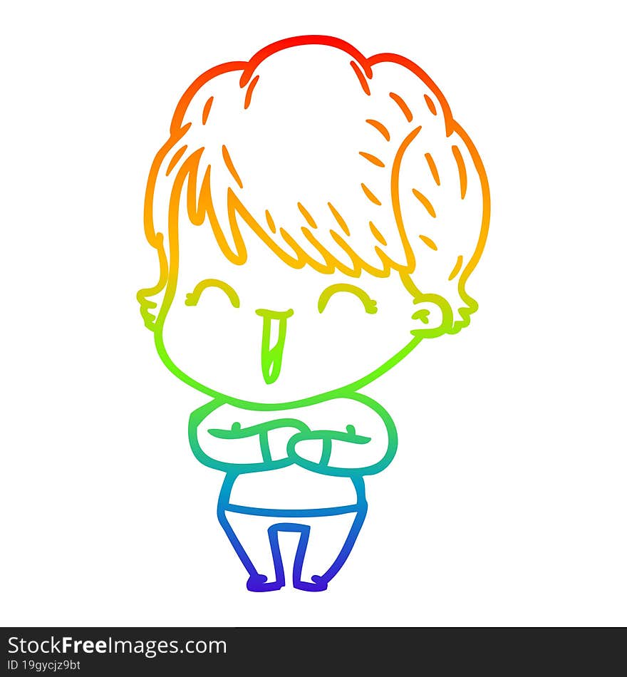 Rainbow Gradient Line Drawing Cartoon Laughing Woman