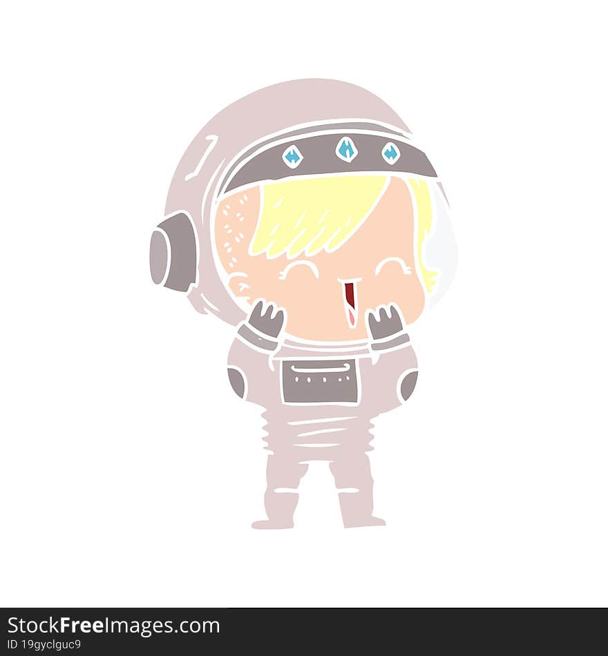 flat color style cartoon laughing astronaut girl