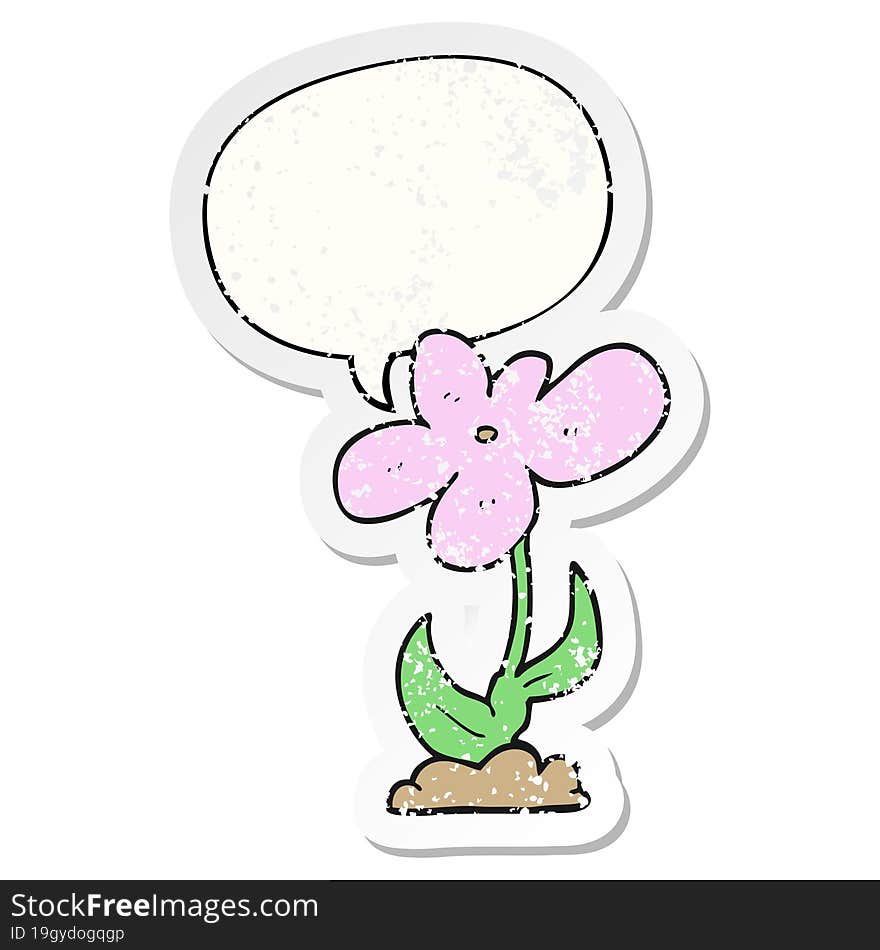 cartoon flower and speech bubble distressed sticker