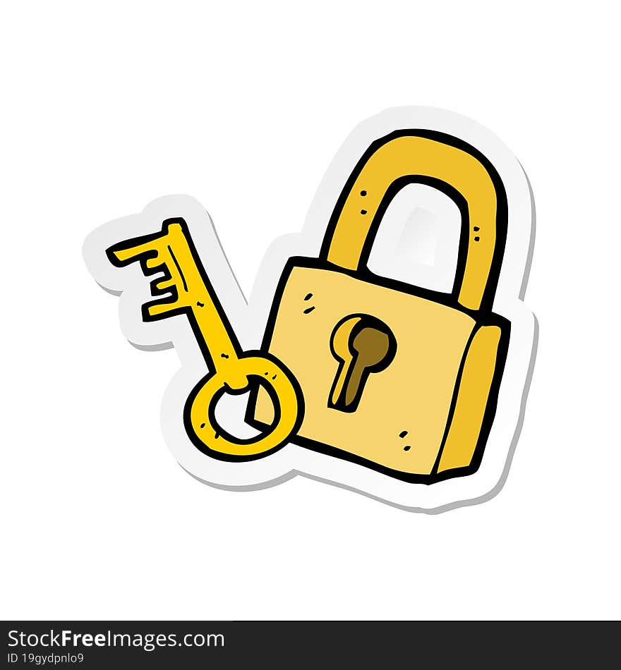 Sticker Of A Cartoon Padlock And Key