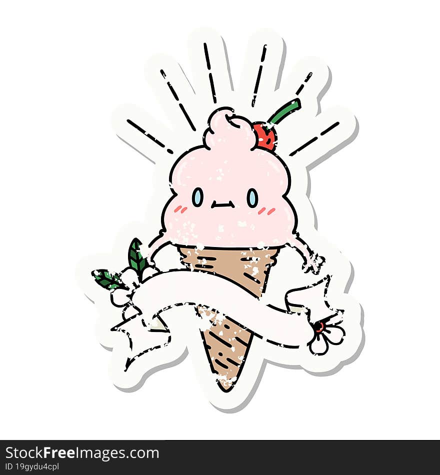 grunge sticker of tattoo style ice cream character