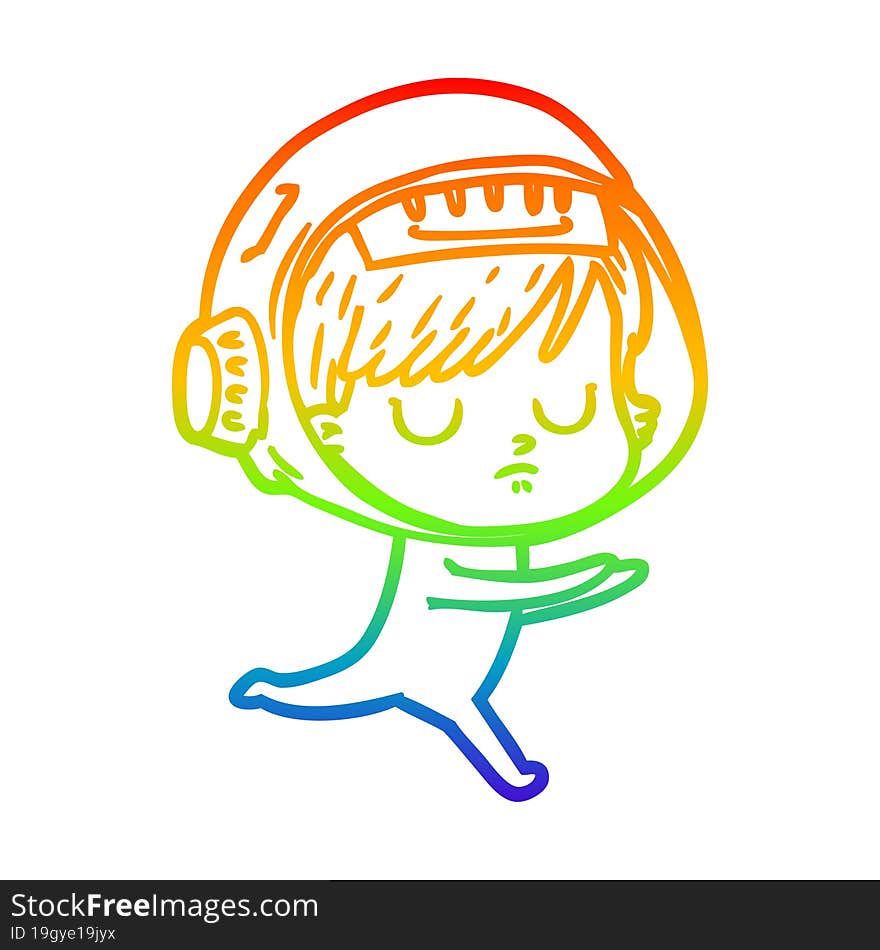 rainbow gradient line drawing of a cartoon astronaut woman