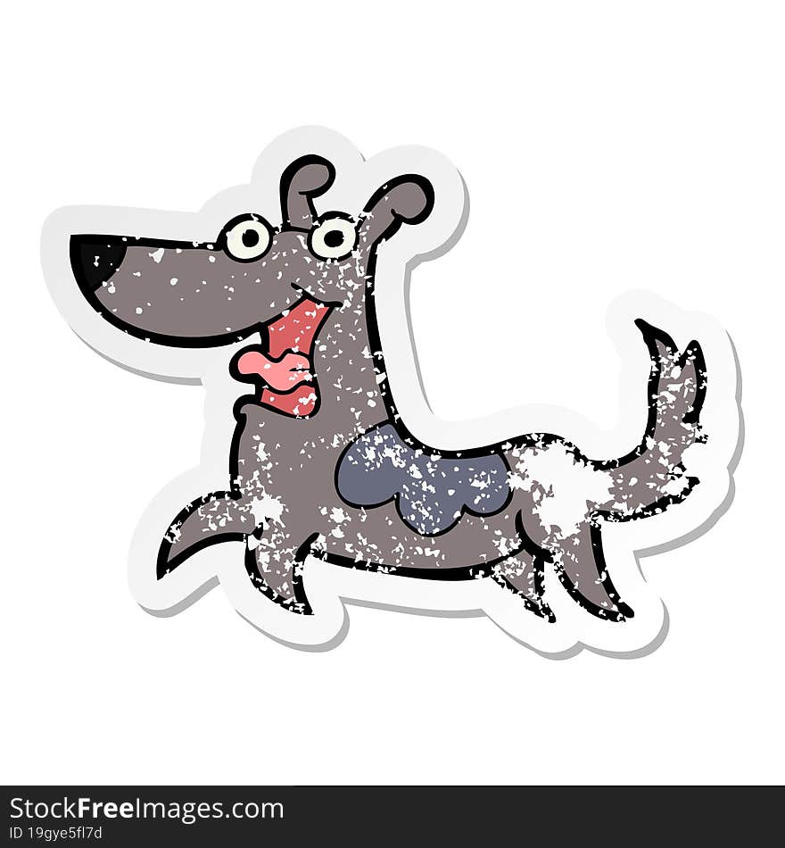 Distressed Sticker Of A Happy Dog Cartoon