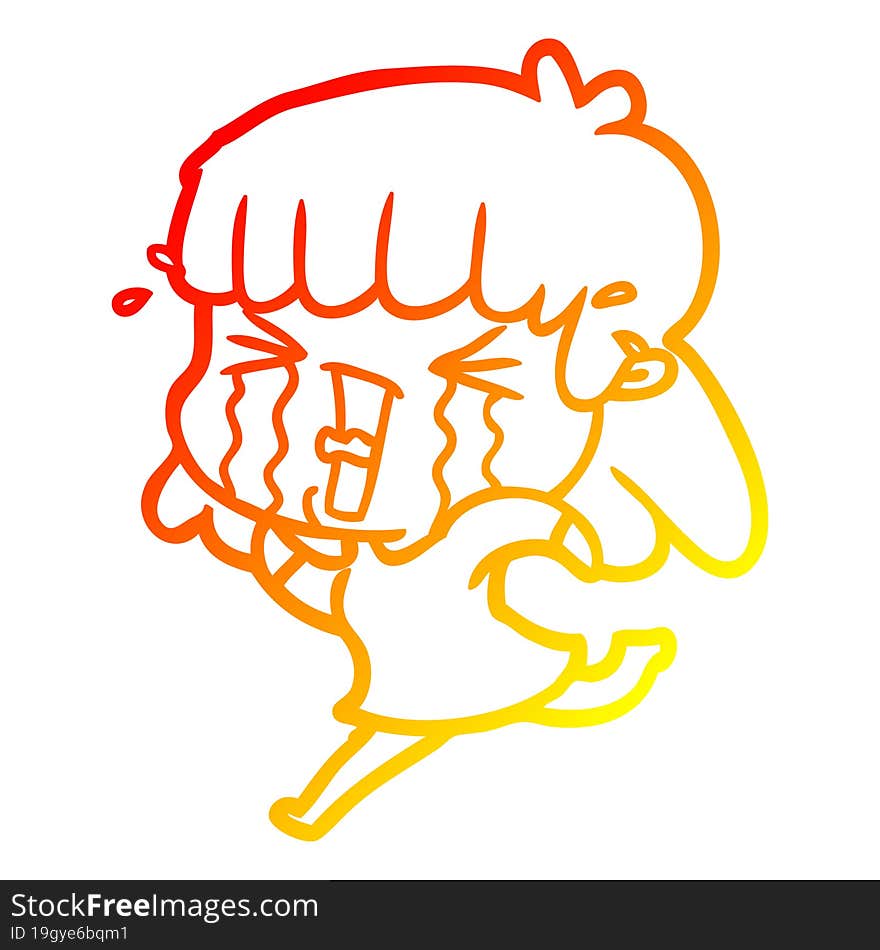 warm gradient line drawing cartoon woman in tears