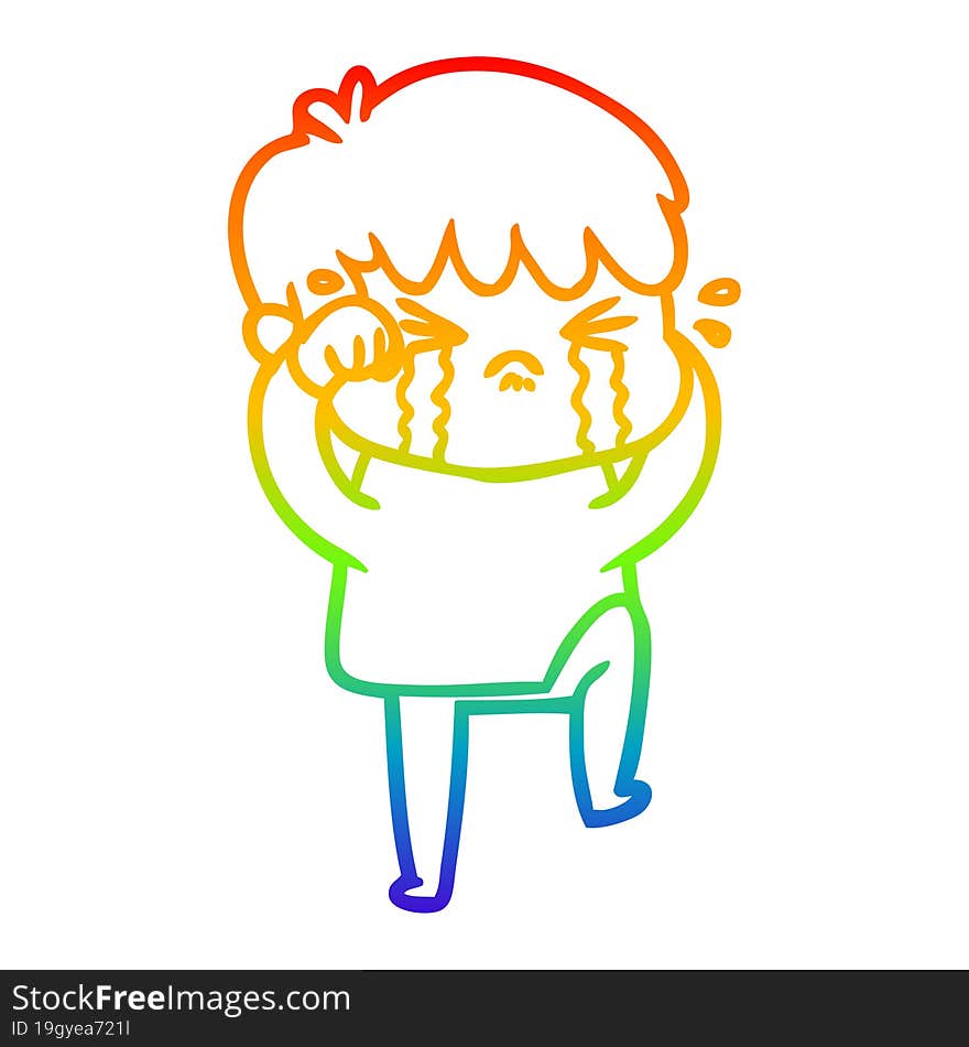 rainbow gradient line drawing cartoon boy crying