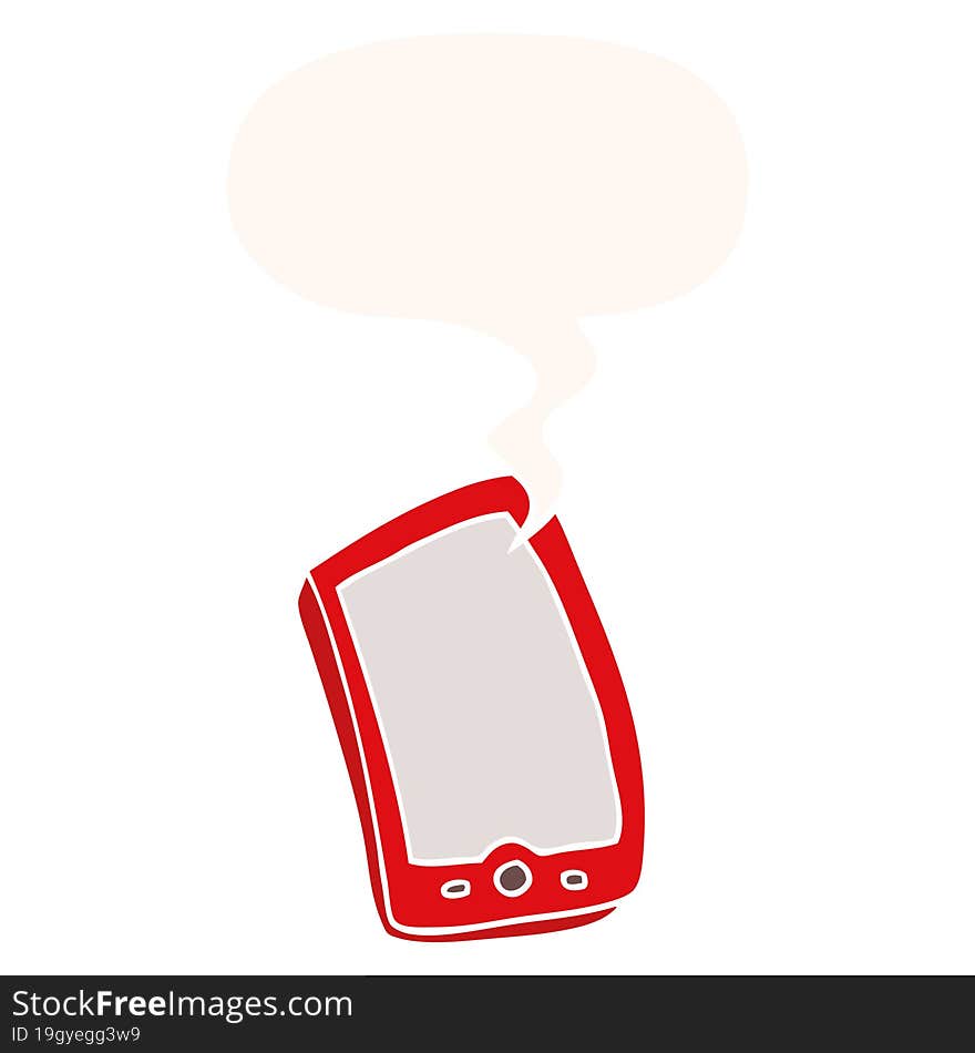 cartoon mobile phone and speech bubble in retro style