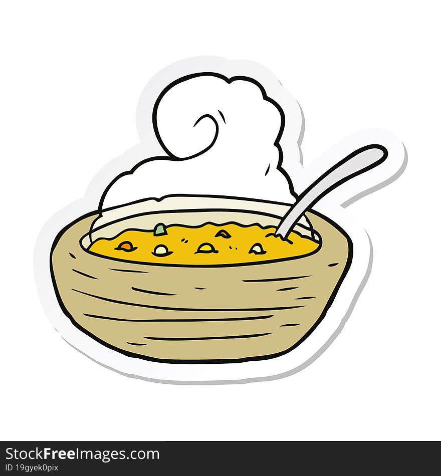 sticker of a cartoon bowl of hot soup