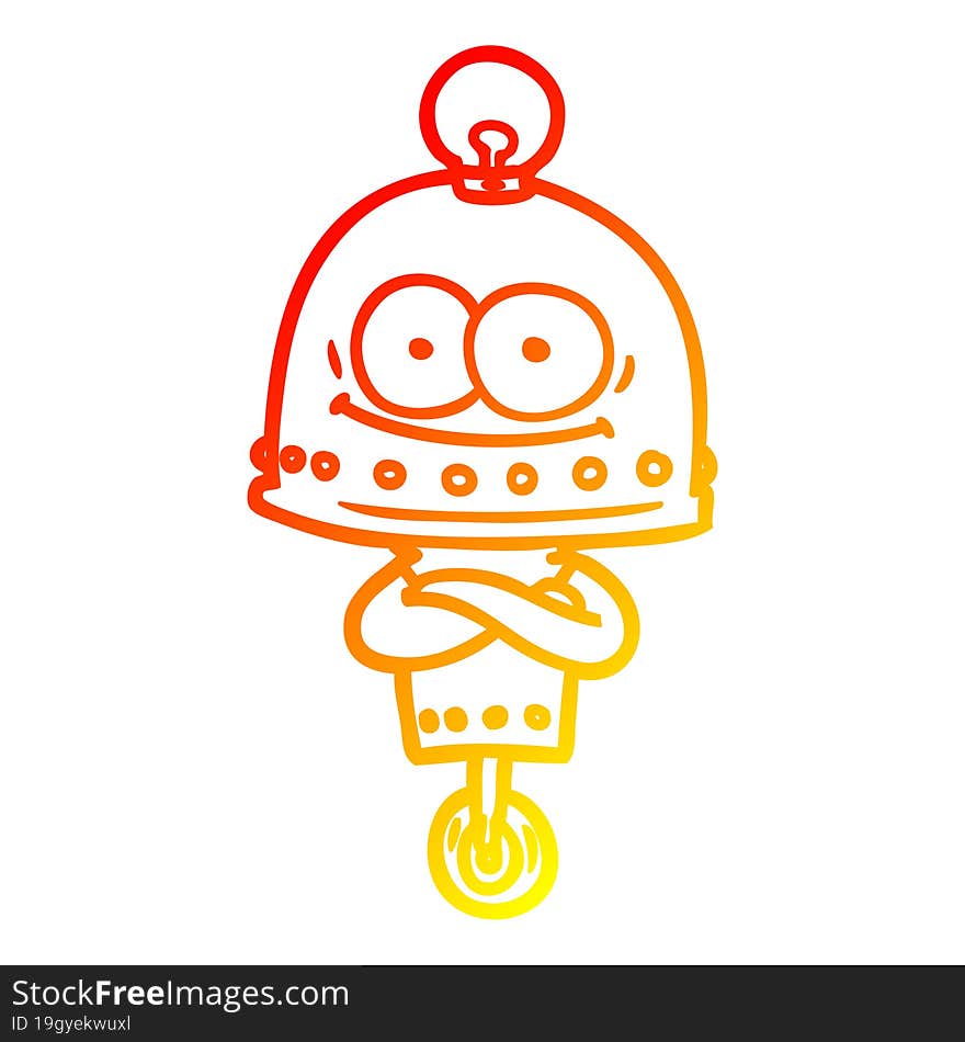 warm gradient line drawing of a happy carton robot with light bulb