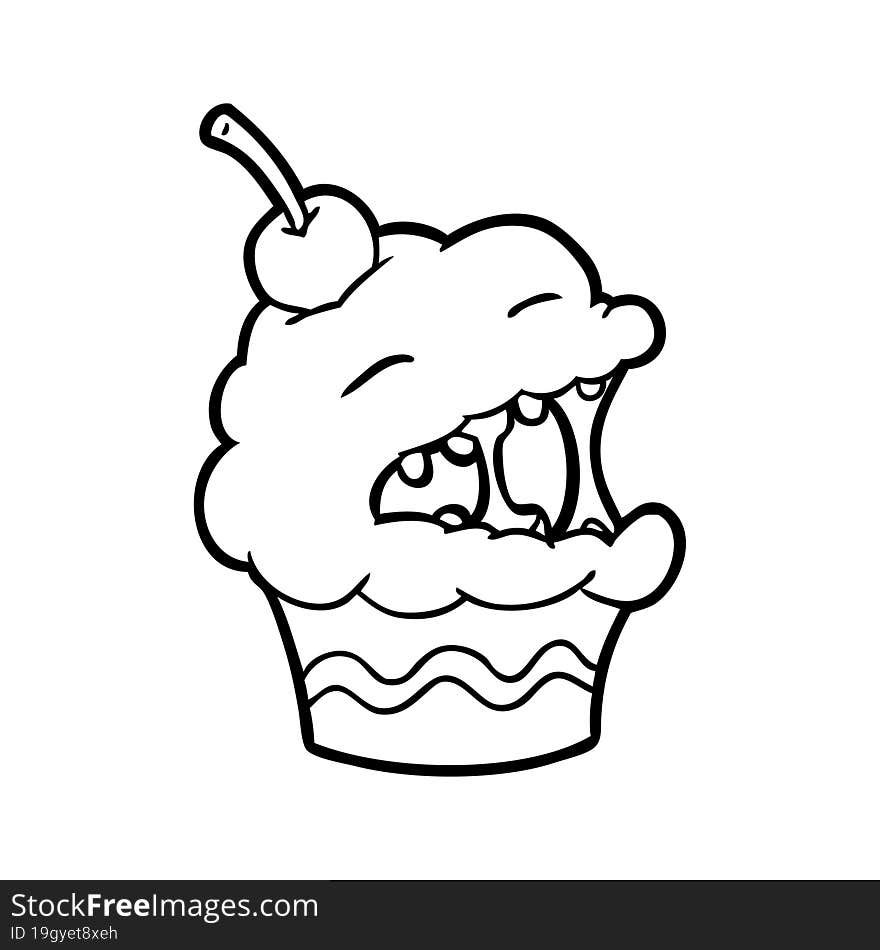 funny line drawing of a cupcake. funny line drawing of a cupcake