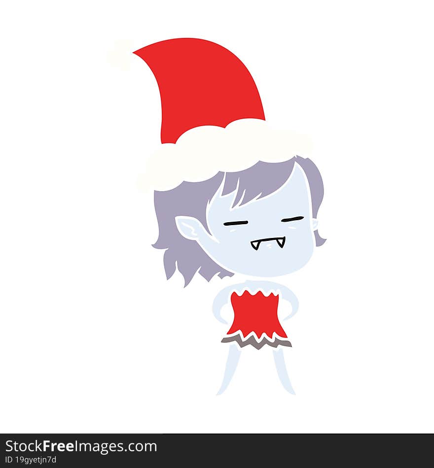 flat color illustration of a undead vampire girl wearing santa hat