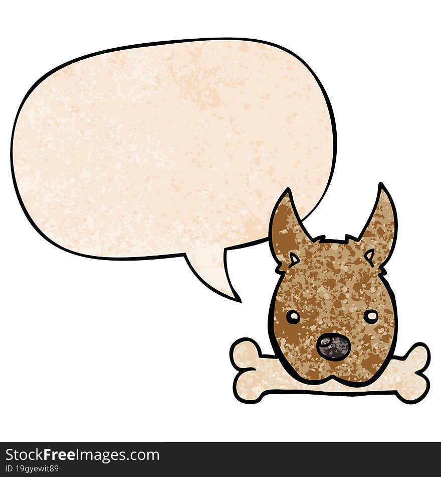 cartoon dog with bone with speech bubble in retro texture style. cartoon dog with bone with speech bubble in retro texture style