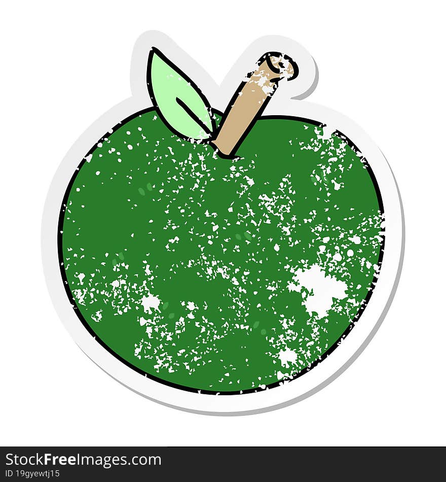 distressed sticker of a quirky hand drawn cartoon apple