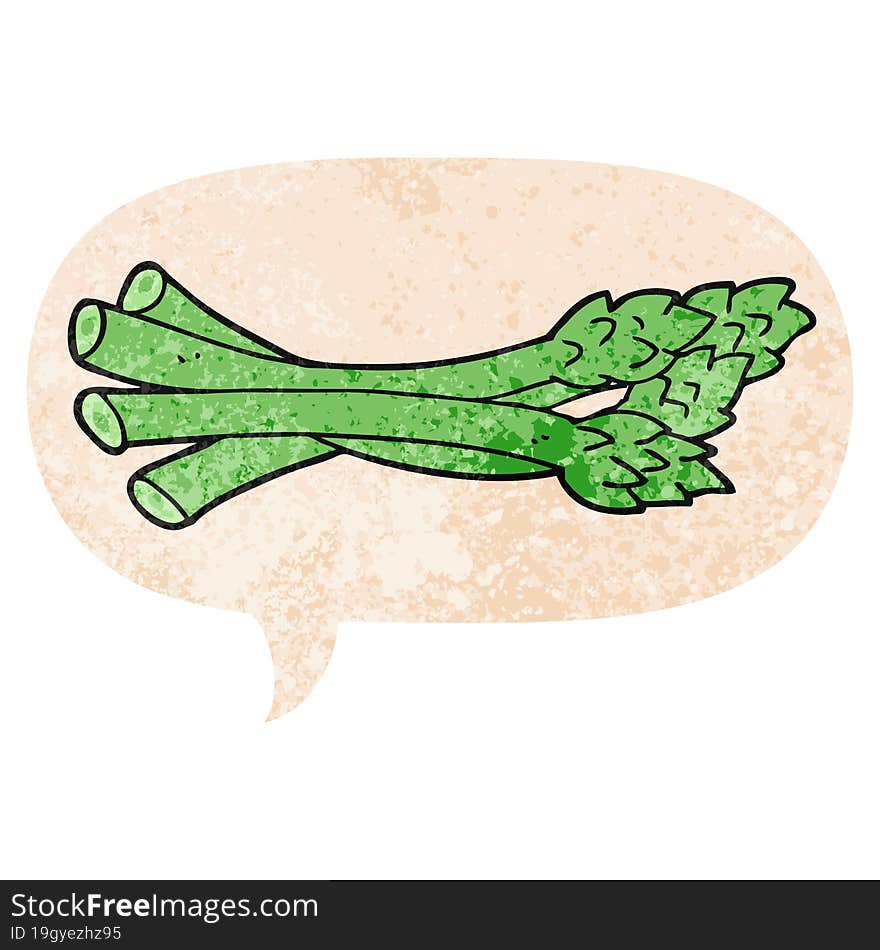 cartoon asparagus and speech bubble in retro textured style