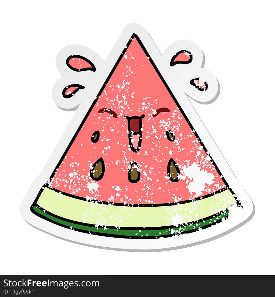 distressed sticker of a quirky hand drawn cartoon watermelon