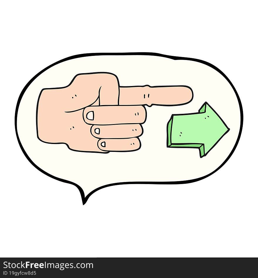 speech bubble cartoon pointing hand with arrow