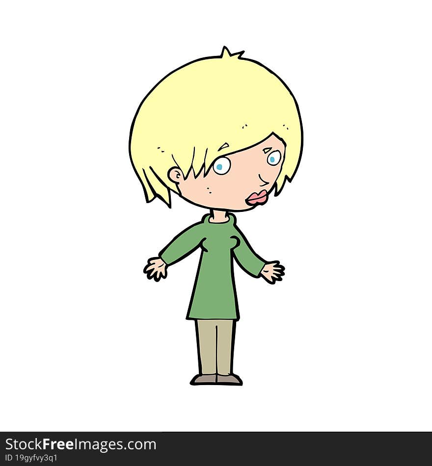 cartoon woman shrugging shoulders