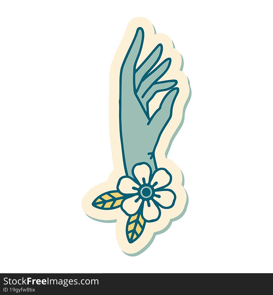 tattoo style sticker of a hand and flower