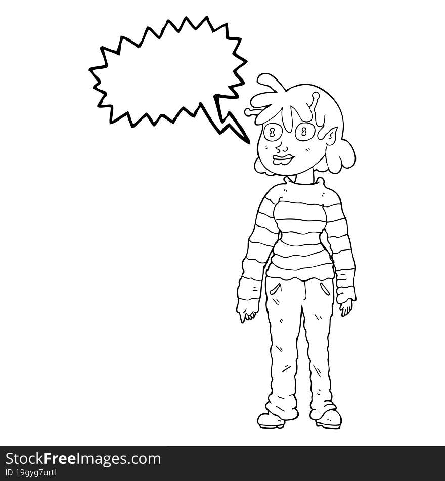 Speech Bubble Cartoon Casual Alien Girl