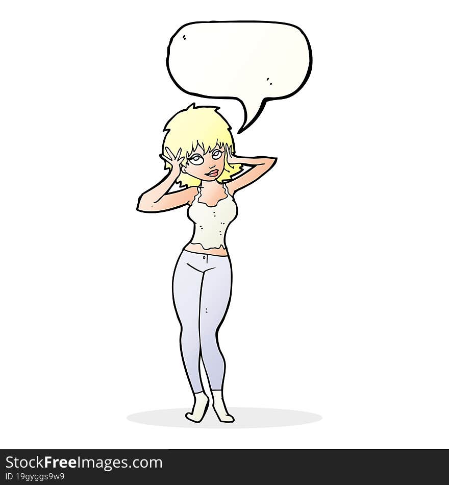 cartoon pretty woman with speech bubble