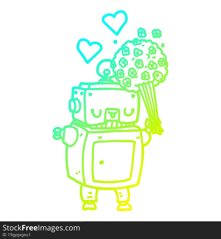 cold gradient line drawing cartoon robot in love